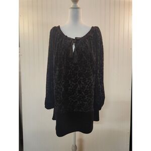Avenue Women's Black Velvet Floral Burn Out Tunic Top Size 14-16 Whimsical Goth